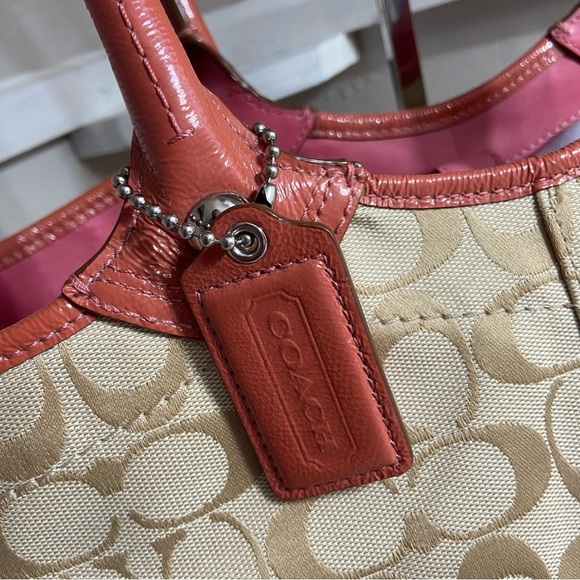 Coach Canvas Tote Pink Leather Purse Floral 3D Applique - Picture 14 of 14